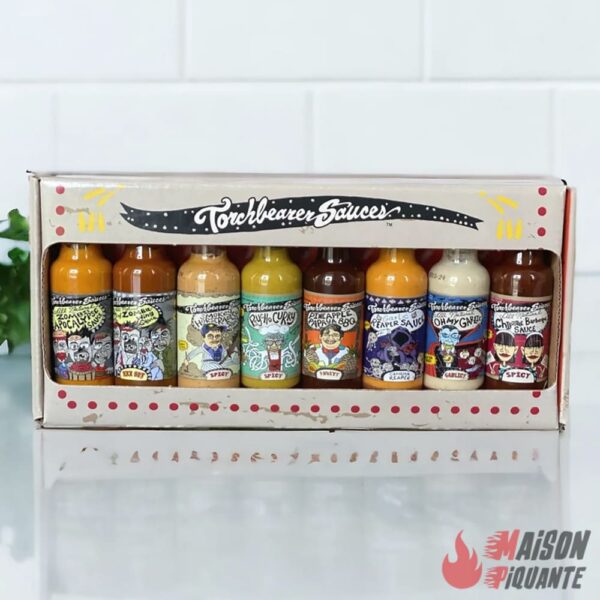 lot de 8 sauces torchbearer dans un coffret a base de piments très forts