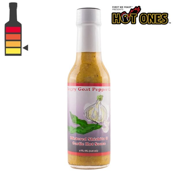 la sauce piquante hot ones de la saison 22 Blistered Shishito & Garlic Hot Sauce de chez Angry Goat Pepper Co. Sauce utilisée dans la cuisine japonaise