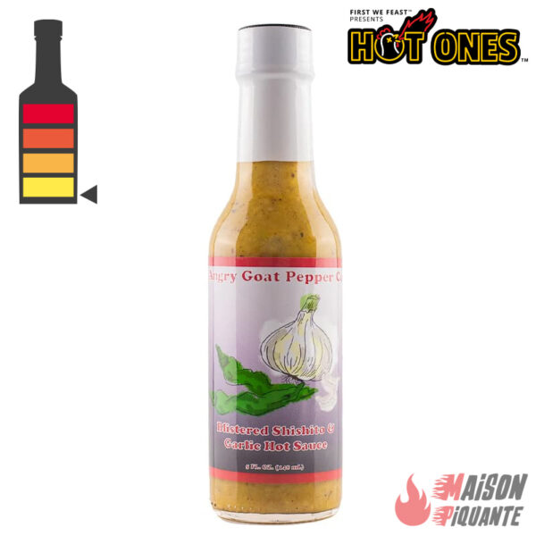 la sauce piquante hot ones de la saison 22 Blistered Shishito & Garlic Hot Sauce de chez Angry Goat Pepper Co. Sauce utilisée dans la cuisine japonaise