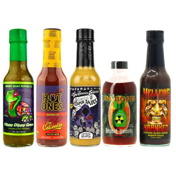 coffret de 5 sauces piquante hot ones de 2500 à 700000 sur l'échelle de scoville