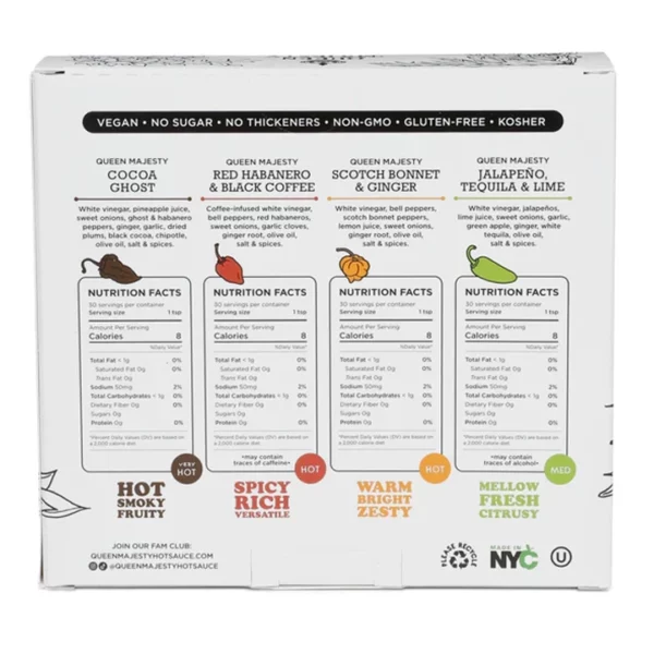 ingredient du coffret queen majesty hot sauce