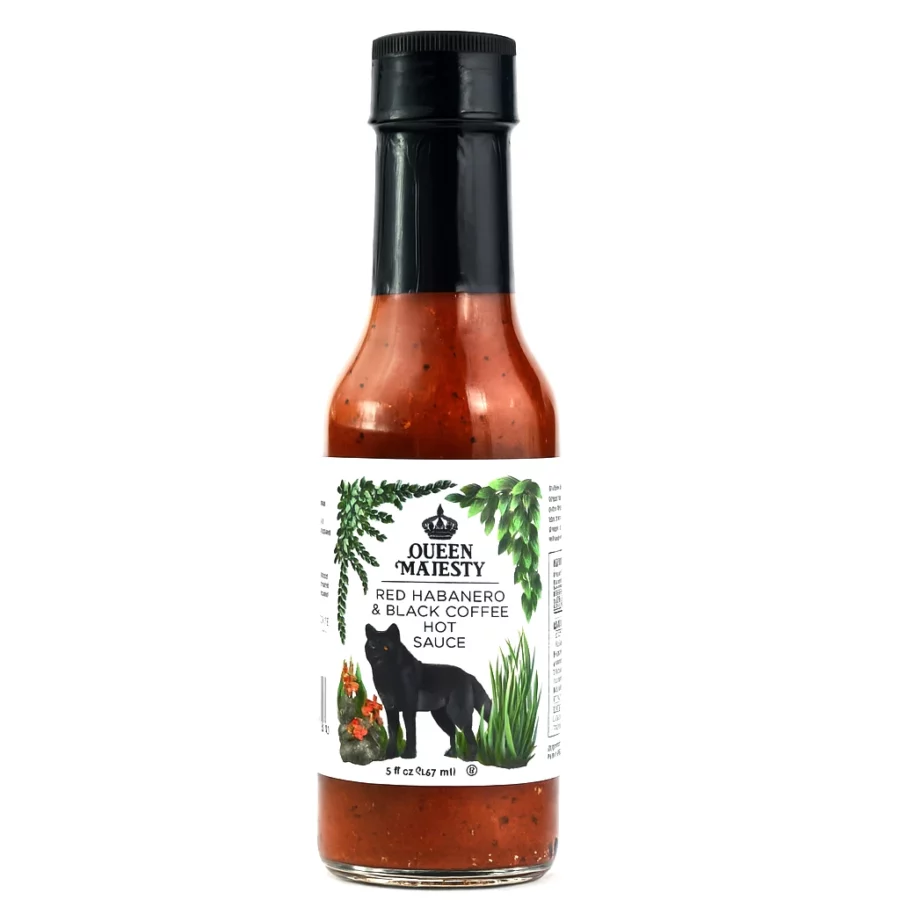 Red Habanero & Black Coffee Hot Sauce Queen Majesty et son loup noir