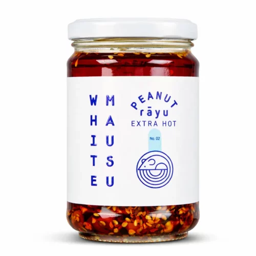 Huile Pimentée Crunchy White Mausu Peanut Rāyu EXTRA HOT à la Cacahuète de 240g