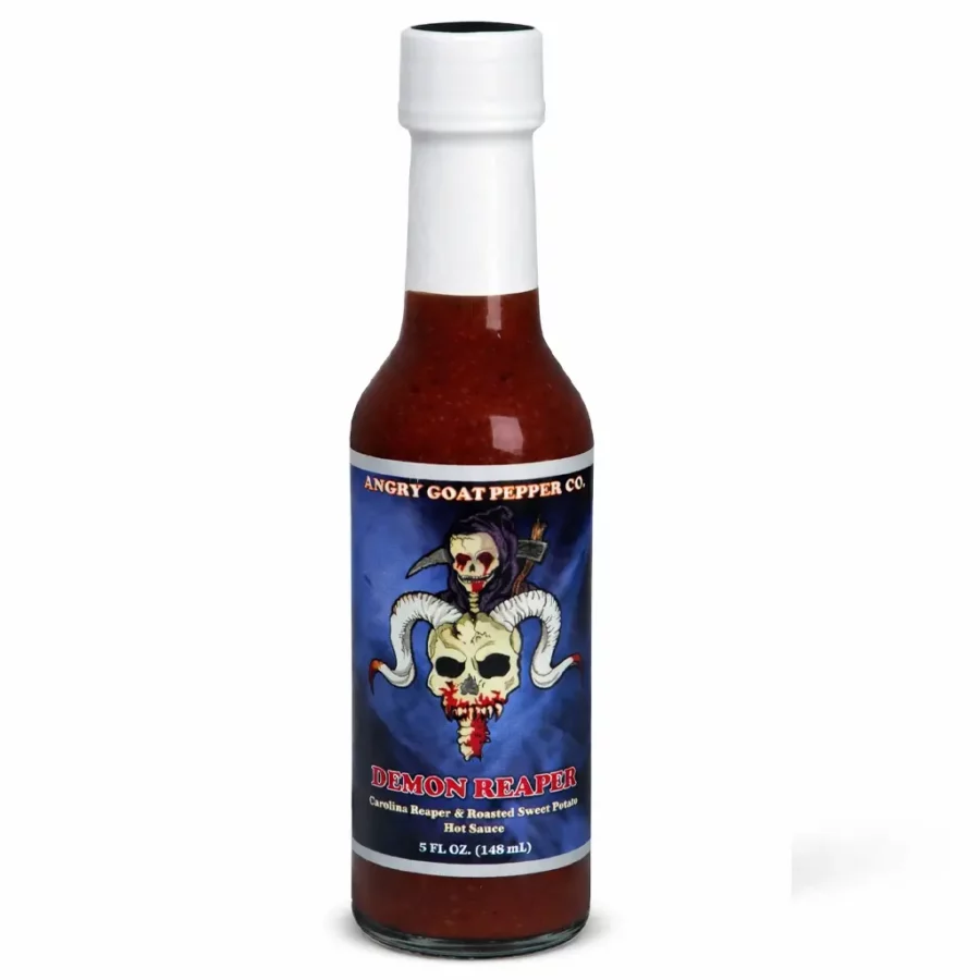 Demon Reaper Hot Sauce sauce Angry Goat Pepper Co aux Oignons caramélisés et Patate Douce Rôtie