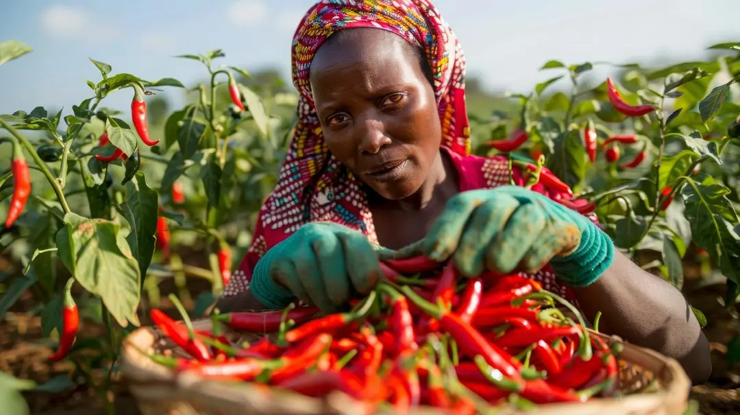 champ et récolte du piment oiseau