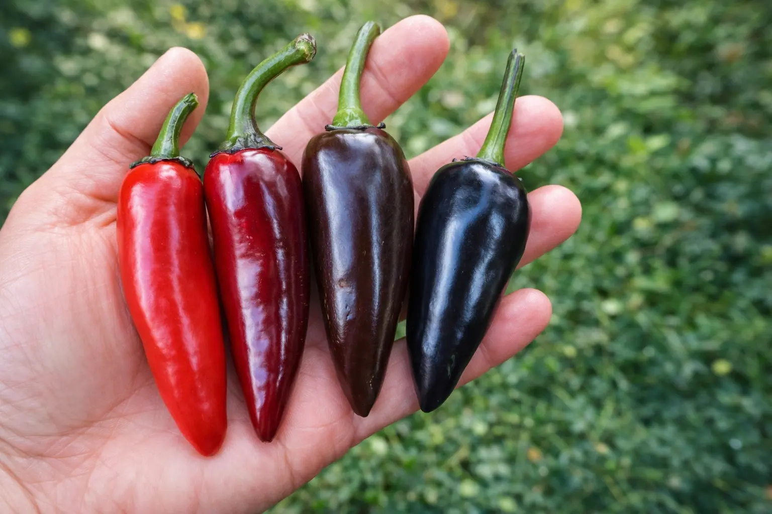 piments jalapeño rouges et noirs montrant les différentes étapes de maturation et leur puissance