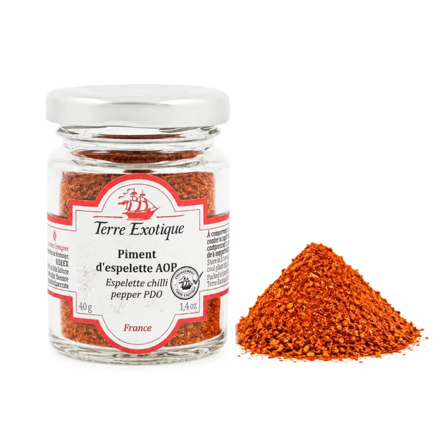 Piment d'Espelette AOP en poudre de chez Terre Exotique pot 40g