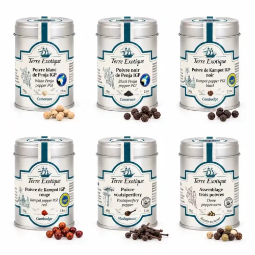 Coffret 6 Poivres Terre Exotique Rares du Monde Collection Premium
