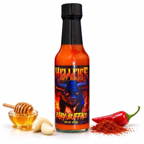 Baby Buffalo Hellfire : une sauce Buffalo américaine crémeuse au Cayenne, beurre, miel et épices Cajun. Douce, fumée et idéale avec poulet et burgers.